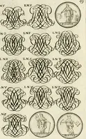 An illustration from Livre curieux et utile pour les sçavans et artistes : composé de trois alphabets de chiffres simples, doubles & triples, fleuronnez et au premier trait : accompagné d'un tres grand nombre de devises, emblêmes, médailles et autres figures hieroglyfiques : ensemble de plusieurs supports et cimiers pour les ornemens des armes : avec une table tres ample par le moyen de laquelle on trouvera facilement tous les noms imaginables (1685)