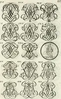 An illustration from Livre curieux et utile pour les sçavans et artistes : composé de trois alphabets de chiffres simples, doubles & triples, fleuronnez et au premier trait : accompagné d'un tres grand nombre de devises, emblêmes, médailles et autres figures hieroglyfiques : ensemble de plusieurs supports et cimiers pour les ornemens des armes : avec une table tres ample par le moyen de laquelle on trouvera facilement tous les noms imaginables (1685)