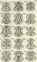 An illustration from Livre curieux et utile pour les sçavans et artistes : composé de trois alphabets de chiffres simples, doubles & triples, fleuronnez et au premier trait : accompagné d'un tres grand nombre de devises, emblêmes, médailles et autres figures hieroglyfiques : ensemble de plusieurs supports et cimiers pour les ornemens des armes : avec une table tres ample par le moyen de laquelle on trouvera facilement tous les noms imaginables (1685)