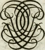 An illustration from Livre curieux et utile pour les sçavans et artistes : composé de trois alphabets de chiffres simples, doubles & triples, fleuronnez et au premier trait : accompagné d'un tres grand nombre de devises, emblêmes, médailles et autres figures hieroglyfiques : ensemble de plusieurs supports et cimiers pour les ornemens des armes : avec une table tres ample par le moyen de laquelle on trouvera facilement tous les noms imaginables (1685)