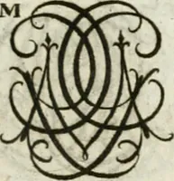 An illustration from Livre curieux et utile pour les sçavans et artistes : composé de trois alphabets de chiffres simples, doubles & triples, fleuronnez et au premier trait : accompagné d'un tres grand nombre de devises, emblêmes, médailles et autres figures hieroglyfiques : ensemble de plusieurs supports et cimiers pour les ornemens des armes : avec une table tres ample par le moyen de laquelle on trouvera facilement tous les noms imaginables (1685)