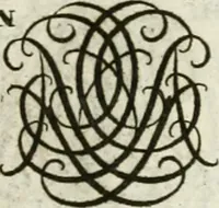 An illustration from Livre curieux et utile pour les sçavans et artistes : composé de trois alphabets de chiffres simples, doubles & triples, fleuronnez et au premier trait : accompagné d'un tres grand nombre de devises, emblêmes, médailles et autres figures hieroglyfiques : ensemble de plusieurs supports et cimiers pour les ornemens des armes : avec une table tres ample par le moyen de laquelle on trouvera facilement tous les noms imaginables (1685)