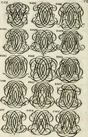 An illustration from Livre curieux et utile pour les sçavans et artistes : composé de trois alphabets de chiffres simples, doubles & triples, fleuronnez et au premier trait : accompagné d'un tres grand nombre de devises, emblêmes, médailles et autres figures hieroglyfiques : ensemble de plusieurs supports et cimiers pour les ornemens des armes : avec une table tres ample par le moyen de laquelle on trouvera facilement tous les noms imaginables (1685)