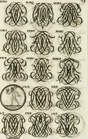 Picture 166 of 262 from Livre curieux et utile pour les sçavans et artistes : composé de trois alphabets de chiffres simples, doubles & triples, fleuronnez et au premier trait : accompagné d'un tres grand nombre de devises, emblêmes, médailles et autres figures hieroglyfiques : ensemble de plusieurs supports et cimiers pour les ornemens des armes : avec une table tres ample par le moyen de laquelle on trouvera facilement tous les noms imaginables (1685), leaf 233