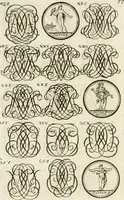 An illustration from Livre curieux et utile pour les sçavans et artistes : composé de trois alphabets de chiffres simples, doubles & triples, fleuronnez et au premier trait : accompagné d'un tres grand nombre de devises, emblêmes, médailles et autres figures hieroglyfiques : ensemble de plusieurs supports et cimiers pour les ornemens des armes : avec une table tres ample par le moyen de laquelle on trouvera facilement tous les noms imaginables (1685)