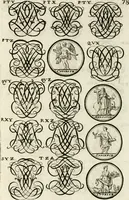An illustration from Livre curieux et utile pour les sçavans et artistes : composé de trois alphabets de chiffres simples, doubles & triples, fleuronnez et au premier trait : accompagné d'un tres grand nombre de devises, emblêmes, médailles et autres figures hieroglyfiques : ensemble de plusieurs supports et cimiers pour les ornemens des armes : avec une table tres ample par le moyen de laquelle on trouvera facilement tous les noms imaginables (1685)