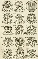 An illustration from Livre curieux et utile pour les sçavans et artistes : composé de trois alphabets de chiffres simples, doubles & triples, fleuronnez et au premier trait : accompagné d'un tres grand nombre de devises, emblêmes, médailles et autres figures hieroglyfiques : ensemble de plusieurs supports et cimiers pour les ornemens des armes : avec une table tres ample par le moyen de laquelle on trouvera facilement tous les noms imaginables (1685)