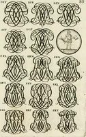 An illustration from Livre curieux et utile pour les sçavans et artistes : composé de trois alphabets de chiffres simples, doubles & triples, fleuronnez et au premier trait : accompagné d'un tres grand nombre de devises, emblêmes, médailles et autres figures hieroglyfiques : ensemble de plusieurs supports et cimiers pour les ornemens des armes : avec une table tres ample par le moyen de laquelle on trouvera facilement tous les noms imaginables (1685)
