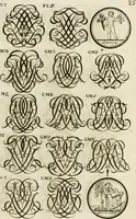 An illustration from Livre curieux et utile pour les sçavans et artistes : composé de trois alphabets de chiffres simples, doubles & triples, fleuronnez et au premier trait : accompagné d'un tres grand nombre de devises, emblêmes, médailles et autres figures hieroglyfiques : ensemble de plusieurs supports et cimiers pour les ornemens des armes : avec une table tres ample par le moyen de laquelle on trouvera facilement tous les noms imaginables (1685)
