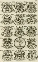 An illustration from Livre curieux et utile pour les sçavans et artistes : composé de trois alphabets de chiffres simples, doubles & triples, fleuronnez et au premier trait : accompagné d'un tres grand nombre de devises, emblêmes, médailles et autres figures hieroglyfiques : ensemble de plusieurs supports et cimiers pour les ornemens des armes : avec une table tres ample par le moyen de laquelle on trouvera facilement tous les noms imaginables (1685)
