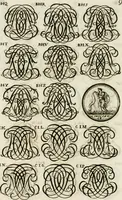 An illustration from Livre curieux et utile pour les sçavans et artistes : composé de trois alphabets de chiffres simples, doubles & triples, fleuronnez et au premier trait : accompagné d'un tres grand nombre de devises, emblêmes, médailles et autres figures hieroglyfiques : ensemble de plusieurs supports et cimiers pour les ornemens des armes : avec une table tres ample par le moyen de laquelle on trouvera facilement tous les noms imaginables (1685)