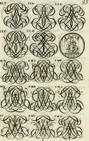 An illustration from Livre curieux et utile pour les sçavans et artistes : composé de trois alphabets de chiffres simples, doubles & triples, fleuronnez et au premier trait : accompagné d'un tres grand nombre de devises, emblêmes, médailles et autres figures hieroglyfiques : ensemble de plusieurs supports et cimiers pour les ornemens des armes : avec une table tres ample par le moyen de laquelle on trouvera facilement tous les noms imaginables (1685)
