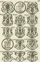 Picture 190 of 262 from Livre curieux et utile pour les sçavans et artistes : composé de trois alphabets de chiffres simples, doubles & triples, fleuronnez et au premier trait : accompagné d'un tres grand nombre de devises, emblêmes, médailles et autres figures hieroglyfiques : ensemble de plusieurs supports et cimiers pour les ornemens des armes : avec une table tres ample par le moyen de laquelle on trouvera facilement tous les noms imaginables (1685), leaf 257