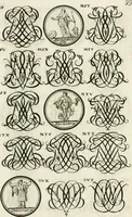 An illustration from Livre curieux et utile pour les sçavans et artistes : composé de trois alphabets de chiffres simples, doubles & triples, fleuronnez et au premier trait : accompagné d'un tres grand nombre de devises, emblêmes, médailles et autres figures hieroglyfiques : ensemble de plusieurs supports et cimiers pour les ornemens des armes : avec une table tres ample par le moyen de laquelle on trouvera facilement tous les noms imaginables (1685)