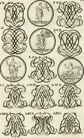 An illustration from Livre curieux et utile pour les sçavans et artistes : composé de trois alphabets de chiffres simples, doubles & triples, fleuronnez et au premier trait : accompagné d'un tres grand nombre de devises, emblêmes, médailles et autres figures hieroglyfiques : ensemble de plusieurs supports et cimiers pour les ornemens des armes : avec une table tres ample par le moyen de laquelle on trouvera facilement tous les noms imaginables (1685)