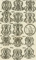 An illustration from Livre curieux et utile pour les sçavans et artistes : composé de trois alphabets de chiffres simples, doubles & triples, fleuronnez et au premier trait : accompagné d'un tres grand nombre de devises, emblêmes, médailles et autres figures hieroglyfiques : ensemble de plusieurs supports et cimiers pour les ornemens des armes : avec une table tres ample par le moyen de laquelle on trouvera facilement tous les noms imaginables (1685)