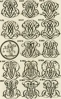 An illustration from Livre curieux et utile pour les sçavans et artistes : composé de trois alphabets de chiffres simples, doubles & triples, fleuronnez et au premier trait : accompagné d'un tres grand nombre de devises, emblêmes, médailles et autres figures hieroglyfiques : ensemble de plusieurs supports et cimiers pour les ornemens des armes : avec une table tres ample par le moyen de laquelle on trouvera facilement tous les noms imaginables (1685)