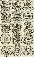 An illustration from Livre curieux et utile pour les sçavans et artistes : composé de trois alphabets de chiffres simples, doubles & triples, fleuronnez et au premier trait : accompagné d'un tres grand nombre de devises, emblêmes, médailles et autres figures hieroglyfiques : ensemble de plusieurs supports et cimiers pour les ornemens des armes : avec une table tres ample par le moyen de laquelle on trouvera facilement tous les noms imaginables (1685)