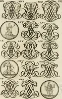 An illustration from Livre curieux et utile pour les sçavans et artistes : composé de trois alphabets de chiffres simples, doubles & triples, fleuronnez et au premier trait : accompagné d'un tres grand nombre de devises, emblêmes, médailles et autres figures hieroglyfiques : ensemble de plusieurs supports et cimiers pour les ornemens des armes : avec une table tres ample par le moyen de laquelle on trouvera facilement tous les noms imaginables (1685)