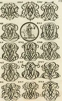 An illustration from Livre curieux et utile pour les sçavans et artistes : composé de trois alphabets de chiffres simples, doubles & triples, fleuronnez et au premier trait : accompagné d'un tres grand nombre de devises, emblêmes, médailles et autres figures hieroglyfiques : ensemble de plusieurs supports et cimiers pour les ornemens des armes : avec une table tres ample par le moyen de laquelle on trouvera facilement tous les noms imaginables (1685)