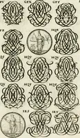 An illustration from Livre curieux et utile pour les sçavans et artistes : composé de trois alphabets de chiffres simples, doubles & triples, fleuronnez et au premier trait : accompagné d'un tres grand nombre de devises, emblêmes, médailles et autres figures hieroglyfiques : ensemble de plusieurs supports et cimiers pour les ornemens des armes : avec une table tres ample par le moyen de laquelle on trouvera facilement tous les noms imaginables (1685)