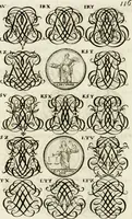 An illustration from Livre curieux et utile pour les sçavans et artistes : composé de trois alphabets de chiffres simples, doubles & triples, fleuronnez et au premier trait : accompagné d'un tres grand nombre de devises, emblêmes, médailles et autres figures hieroglyfiques : ensemble de plusieurs supports et cimiers pour les ornemens des armes : avec une table tres ample par le moyen de laquelle on trouvera facilement tous les noms imaginables (1685)