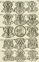 An illustration from Livre curieux et utile pour les sçavans et artistes : composé de trois alphabets de chiffres simples, doubles & triples, fleuronnez et au premier trait : accompagné d'un tres grand nombre de devises, emblêmes, médailles et autres figures hieroglyfiques : ensemble de plusieurs supports et cimiers pour les ornemens des armes : avec une table tres ample par le moyen de laquelle on trouvera facilement tous les noms imaginables (1685)