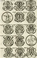 An illustration from Livre curieux et utile pour les sçavans et artistes : composé de trois alphabets de chiffres simples, doubles & triples, fleuronnez et au premier trait : accompagné d'un tres grand nombre de devises, emblêmes, médailles et autres figures hieroglyfiques : ensemble de plusieurs supports et cimiers pour les ornemens des armes : avec une table tres ample par le moyen de laquelle on trouvera facilement tous les noms imaginables (1685)