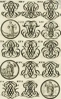 Picture 215 of 262 from Livre curieux et utile pour les sçavans et artistes : composé de trois alphabets de chiffres simples, doubles & triples, fleuronnez et au premier trait : accompagné d'un tres grand nombre de devises, emblêmes, médailles et autres figures hieroglyfiques : ensemble de plusieurs supports et cimiers pour les ornemens des armes : avec une table tres ample par le moyen de laquelle on trouvera facilement tous les noms imaginables (1685), leaf 282
