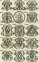 An illustration from Livre curieux et utile pour les sçavans et artistes : composé de trois alphabets de chiffres simples, doubles & triples, fleuronnez et au premier trait : accompagné d'un tres grand nombre de devises, emblêmes, médailles et autres figures hieroglyfiques : ensemble de plusieurs supports et cimiers pour les ornemens des armes : avec une table tres ample par le moyen de laquelle on trouvera facilement tous les noms imaginables (1685)