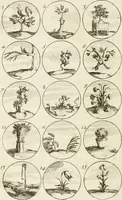 An illustration from Livre curieux et utile pour les sçavans et artistes : composé de trois alphabets de chiffres simples, doubles & triples, fleuronnez et au premier trait : accompagné d'un tres grand nombre de devises, emblêmes, médailles et autres figures hieroglyfiques : ensemble de plusieurs supports et cimiers pour les ornemens des armes : avec une table tres ample par le moyen de laquelle on trouvera facilement tous les noms imaginables (1685)