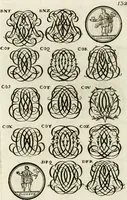 An illustration from Livre curieux et utile pour les sçavans et artistes : composé de trois alphabets de chiffres simples, doubles & triples, fleuronnez et au premier trait : accompagné d'un tres grand nombre de devises, emblêmes, médailles et autres figures hieroglyfiques : ensemble de plusieurs supports et cimiers pour les ornemens des armes : avec une table tres ample par le moyen de laquelle on trouvera facilement tous les noms imaginables (1685)