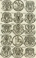 Picture 229 of 262 from Livre curieux et utile pour les sçavans et artistes : composé de trois alphabets de chiffres simples, doubles & triples, fleuronnez et au premier trait : accompagné d'un tres grand nombre de devises, emblêmes, médailles et autres figures hieroglyfiques : ensemble de plusieurs supports et cimiers pour les ornemens des armes : avec une table tres ample par le moyen de laquelle on trouvera facilement tous les noms imaginables (1685), leaf 296