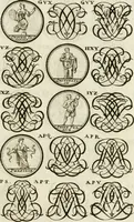 An illustration from Livre curieux et utile pour les sçavans et artistes : composé de trois alphabets de chiffres simples, doubles & triples, fleuronnez et au premier trait : accompagné d'un tres grand nombre de devises, emblêmes, médailles et autres figures hieroglyfiques : ensemble de plusieurs supports et cimiers pour les ornemens des armes : avec une table tres ample par le moyen de laquelle on trouvera facilement tous les noms imaginables (1685)