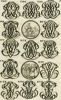 An illustration from Livre curieux et utile pour les sçavans et artistes : composé de trois alphabets de chiffres simples, doubles & triples, fleuronnez et au premier trait : accompagné d'un tres grand nombre de devises, emblêmes, médailles et autres figures hieroglyfiques : ensemble de plusieurs supports et cimiers pour les ornemens des armes : avec une table tres ample par le moyen de laquelle on trouvera facilement tous les noms imaginables (1685)