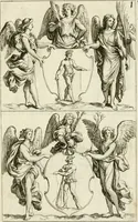 An illustration from Livre curieux et utile pour les sçavans et artistes : composé de trois alphabets de chiffres simples, doubles & triples, fleuronnez et au premier trait : accompagné d'un tres grand nombre de devises, emblêmes, médailles et autres figures hieroglyfiques : ensemble de plusieurs supports et cimiers pour les ornemens des armes : avec une table tres ample par le moyen de laquelle on trouvera facilement tous les noms imaginables (1685)