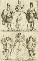 An illustration from Livre curieux et utile pour les sçavans et artistes : composé de trois alphabets de chiffres simples, doubles & triples, fleuronnez et au premier trait : accompagné d'un tres grand nombre de devises, emblêmes, médailles et autres figures hieroglyfiques : ensemble de plusieurs supports et cimiers pour les ornemens des armes : avec une table tres ample par le moyen de laquelle on trouvera facilement tous les noms imaginables (1685)