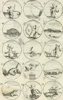 An illustration from Livre curieux et utile pour les sçavans et artistes : composé de trois alphabets de chiffres simples, doubles & triples, fleuronnez et au premier trait : accompagné d'un tres grand nombre de devises, emblêmes, médailles et autres figures hieroglyfiques : ensemble de plusieurs supports et cimiers pour les ornemens des armes : avec une table tres ample par le moyen de laquelle on trouvera facilement tous les noms imaginables (1685)