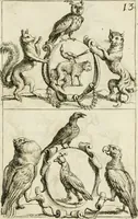 Picture 258 of 262 from Livre curieux et utile pour les sçavans et artistes : composé de trois alphabets de chiffres simples, doubles & triples, fleuronnez et au premier trait : accompagné d'un tres grand nombre de devises, emblêmes, médailles et autres figures hieroglyfiques : ensemble de plusieurs supports et cimiers pour les ornemens des armes : avec une table tres ample par le moyen de laquelle on trouvera facilement tous les noms imaginables (1685), leaf 356