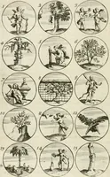An illustration from Livre curieux et utile pour les sçavans et artistes : composé de trois alphabets de chiffres simples, doubles & triples, fleuronnez et au premier trait : accompagné d'un tres grand nombre de devises, emblêmes, médailles et autres figures hieroglyfiques : ensemble de plusieurs supports et cimiers pour les ornemens des armes : avec une table tres ample par le moyen de laquelle on trouvera facilement tous les noms imaginables (1685)