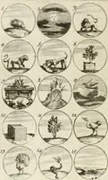 An illustration from Livre curieux et utile pour les sçavans et artistes : composé de trois alphabets de chiffres simples, doubles & triples, fleuronnez et au premier trait : accompagné d'un tres grand nombre de devises, emblêmes, médailles et autres figures hieroglyfiques : ensemble de plusieurs supports et cimiers pour les ornemens des armes : avec une table tres ample par le moyen de laquelle on trouvera facilement tous les noms imaginables (1685)