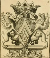 An illustration from Livre de chiffres a double traits, ou l'on trouve les noms & surnoms. : Vtile aux peintres, sculpteurs, graveurs et autres. Dedia Monseigneur le Dauphin (1685)