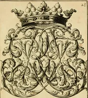 An illustration from Livre de chiffres a double traits, ou l'on trouve les noms & surnoms. : Vtile aux peintres, sculpteurs, graveurs et autres. Dedia Monseigneur le Dauphin (1685)