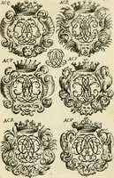 An illustration from Livre nouveau et utile pour toutes sortes d'artistes, et particulierement pour les orfevres, les orlogeurs, les peintres, les graveurs, les brodeurs, &c. : contenant quatre alphabets de chiffres fleuronnez au premier trait avec quantite de devises, d'emblemes et de noeuds d'amour : avec une table exacte pour trouver en général tous les noms et surnoms entrelassez (1690)