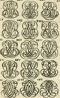 Picture 61 of 150 from Livre nouveau et utile pour toutes sortes d'artistes, et particulierement pour les orfevres, les orlogeurs, les peintres, les graveurs, les brodeurs, &c. : contenant quatre alphabets de chiffres fleuronnez au premier trait avec quantite de devises, d'emblemes et de noeuds d'amour : avec une table exacte pour trouver en général tous les noms et surnoms entrelassez (1690), leaf 108