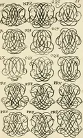 An illustration from Livre nouveau et utile pour toutes sortes d'artistes, et particulierement pour les orfevres, les orlogeurs, les peintres, les graveurs, les brodeurs, &c. : contenant quatre alphabets de chiffres fleuronnez au premier trait avec quantite de devises, d'emblemes et de noeuds d'amour : avec une table exacte pour trouver en général tous les noms et surnoms entrelassez (1690)
