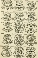 An illustration from Livre nouveau et utile pour toutes sortes d'artistes, et particulierement pour les orfevres, les orlogeurs, les peintres, les graveurs, les brodeurs, &c. : contenant quatre alphabets de chiffres fleuronnez au premier trait avec quantite de devises, d'emblemes et de noeuds d'amour : avec une table exacte pour trouver en général tous les noms et surnoms entrelassez (1690)