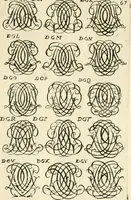 An illustration from Livre nouveau et utile pour toutes sortes d'artistes, et particulierement pour les orfevres, les orlogeurs, les peintres, les graveurs, les brodeurs, &c. : contenant quatre alphabets de chiffres fleuronnez au premier trait avec quantite de devises, d'emblemes et de noeuds d'amour : avec une table exacte pour trouver en général tous les noms et surnoms entrelassez (1690)