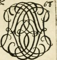 An illustration from Livre nouveau et utile pour toutes sortes d'artistes, et particulierement pour les orfevres, les orlogeurs, les peintres, les graveurs, les brodeurs, &c. : contenant quatre alphabets de chiffres fleuronnez au premier trait avec quantite de devises, d'emblemes et de noeuds d'amour : avec une table exacte pour trouver en général tous les noms et surnoms entrelassez (1690)