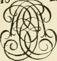 An illustration from Livre nouveau et utile pour toutes sortes d'artistes, et particulierement pour les orfevres, les orlogeurs, les peintres, les graveurs, les brodeurs, &c. : contenant quatre alphabets de chiffres fleuronnez au premier trait avec quantite de devises, d'emblemes et de noeuds d'amour : avec une table exacte pour trouver en général tous les noms et surnoms entrelassez (1690)